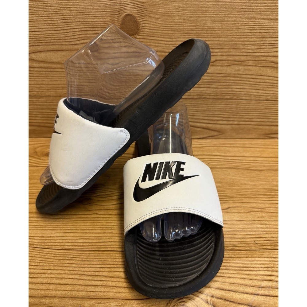 Nike Victori One Black & White Size 10 Comfort Everyday Slides Sandals